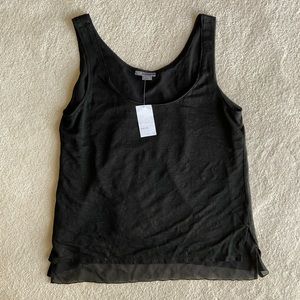 VINCE Black Silk Linen Double Layer Tank Top L NWT
